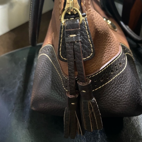 Dooney & Bourke Brown Nubuck and Pebbled Leather Domed Satchel Bag. - Picture 8 of 14